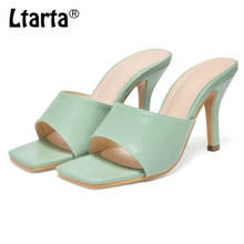 Ltarta-sandália quadrada de salto alto, chinelo alto, elegante, feminino, 2021 2024 - compre barato