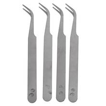Silver Tone 5 Inch Length Metal Bent Tip Tweezers 4 Pcs 2024 - buy cheap