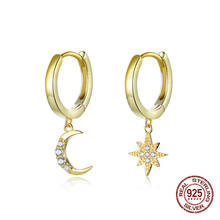 2020 New Gold Color Star and Moon Pendant Earrings Clear CZ for Women 925 Sterling Silver Earrings Jewelry Wedding Gift 2024 - buy cheap