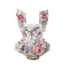 Infant Newborn Girl Flower Printed One-piece Jumpsuit Ruffled Fly Sleeve Lace Decoration Square Neck Triangle Bodysuit Summer 2024 - buy cheap