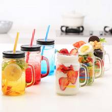 Gradient Blue Letter Glass Cup Mason Jar Mug With Lid&Straw Creative Ice Cream Fruit Cold Drinking Glass Smoothie Coffee CupGift 2024 - buy cheap