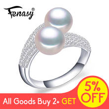 FENASY 925 Sterling Silver Double Pearl Rings For Women Pearl Fashion Jewelry Love Luxury Cubic Zirconia Promise Adjustable Ring 2024 - buy cheap