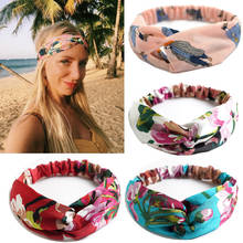 Spring Summer Women Girls Retro Boho Beach Cross Elastic Headband Hairband Hair Accessories Bohemian Flower Printted Headwear 2024 - buy cheap