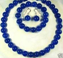 Fashion jewelry Free Shipping  10mm Blue Sapphire Round Beads Gemstone Necklace Bracelet Earrings Jewelry Set 2024 - buy cheap