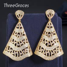 ThreeGraces Shiny Cubic Zirconia Big Long Hollow Dangle Drop African Gold Color Earrings for Women Wedding Dress Jewelry  ER397 2024 - buy cheap