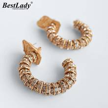 Best Lady 2022  Trendy Hewn Metal Hoop Earrings for Women Vintage Crystal Shiny Drop Earrings Jewelry Party Show Wholesale INS 2024 - buy cheap