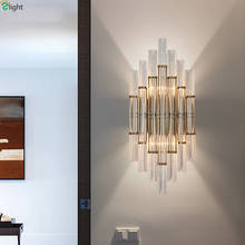 Lámpara de pared Led de cristal, luminaria moderna de Metal dorado para dormitorio, sala de estar, candelabro de pared para pasillo 2024 - compra barato