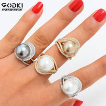 GODKI Luxury Big Imitation Pearl Flower Bold Statement Rings with Zircon Stones 2020 Women Engagement Party Jewelry High Quality 2024 - buy cheap