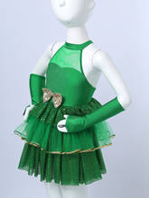 Crianças meninas verde brilhante lantejoulas halter sem mangas ballet collant malha tutu vestido de natal elf outfit jazz moderno dança traje 2024 - compre barato