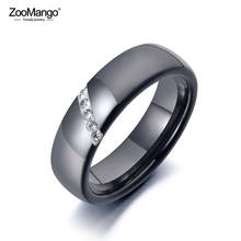 ZooMango-Anillo de boda de cristal de cerámica negra para mujer, joyería para mujer, anillo de compromiso de diamantes de imitación de arcilla de acero inoxidable ZR19069 2024 - compra barato