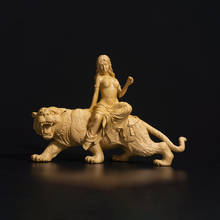 14cm Beauty Riding Tiger Sculpture Room Decoration Boxwood Figure Solid Wood Statue Home Decor 2024 - buy cheap