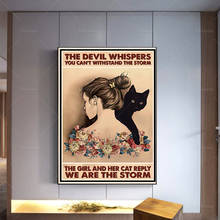 Póster de gato-The Devil whisles You Can'T stand The Storm, The Girl And su Cat, contestación, We Are The Storm, impresión artística de gato negro, 2024 - compra barato