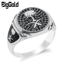 New Arrival Mens Ring with Black CZ 925 Sterling Silver Islamic Double Swords Palm Tree Pattern Vintage Ring Religious Jewelry 2024 - buy cheap