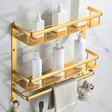 Space Aluminum Bathroom Accessory Towel Rack Brushed Gold Corner Shelf Wall Mounted Shelf Basket with Hooks shower rack shelves 2024 - buy cheap