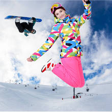 Mais barato grosso quente terno de esqui para mulher, impermeável à prova de vento terno de esqui e jaqueta de snowboard, conjunto de calças, ternos de inverno feminino 2024 - compre barato