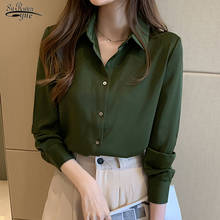Blusa de manga larga de seda para mujer, blusa de estilo coreano para oficina, camisa holgada de satén de un solo pecho, Otoño, 2020 2024 - compra barato