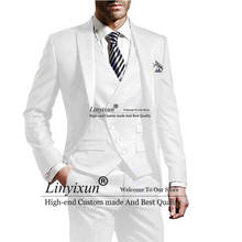 3 pieces Men suits Notched Lable White groomsuit blazer one button formal business suits Tuxedo (( Blazer+vest+Pant) 2024 - buy cheap