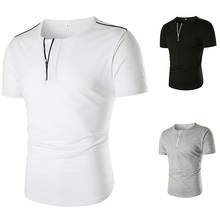 Camisa masculina de manga curta e gola redonda, camiseta tamanho europeu de verão, cor sólida, decoração de botão, manga curta, novo, 2021 2024 - compre barato