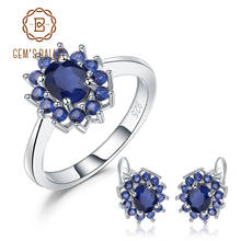 GEM'S BALLET Princess Diana Natural Blue Sapphire Flower Earrings Ring Set 925 Sterling Silver Jewelry Set For Women Wedding 2024 - buy cheap