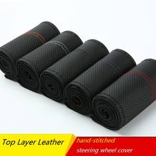 38CM CAR Steering Wheel Cover Top Layer Leather Braid on the Steering-Wheel of Car With Needle and Thread Interior Accessories 2024 - buy cheap