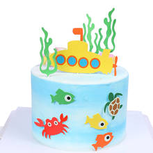 Ocean World Theme Happy Birthday Cake Topper Submarine Birthday Cupcake Topper Supplies for Baby Birthday Party Cake Decorations 2024 - buy cheap