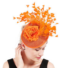 Laranja imitação sinamay fascinator cocktail headwear nupcial evento ocasião chapéu vermelho para kentucky derby igreja festa de casamento corrida 2024 - compre barato