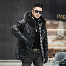 Mens Genuine Leather Jacket Men Top Layer Cowhide Hooded Coat  Rabbit Fur Lining Trendy Parka Male Fox Fur Collar Clothing 2024 - buy cheap