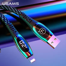 USAMS LED Digital USB Cable for iPhone XS Max XR X 2A Fast Charging Data Cable Nylon Braided Cord Wire for iPhone 8 7 iPad Cable 2024 - buy cheap