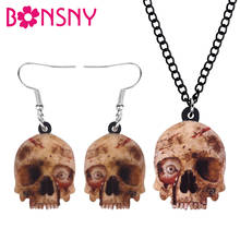 Bonsny Acrylic Halloween Horror Skull Skeleton Jewelry Set Necklace Earrings Decoration Accessory For Women Girl Teen Party Gift 2024 - buy cheap