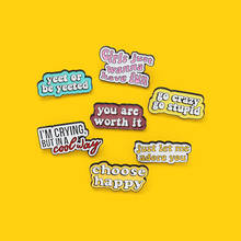 Custom Choose Happy Enamel Pins Fun Quotes Five-color word game  Brooches Dialog Badge Denim Shirt Lapel Pin Bag Jewelry Gift 2024 - buy cheap