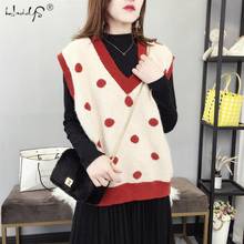 2021 moda roupas de natal malha colete camisola do vintage sem mangas bonito polka dot feminino colete blusas chiques 2024 - compre barato