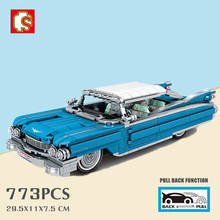 New 773PCS Sembo Blocks Technical Series Retro Blue Pull Back Racing Cadillac Classic Car Toys Building Bricks Birthday Gifts 2024 - buy cheap