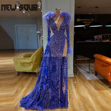 Vestido de noite com pérolas azuis, vestido com divisão de lado aberto para o oriente médio, vestido de baile, design dubai 2024 - compre barato