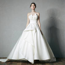 Vestido de casamento melhor frança cetim linha a, alças de ombro, zíper, vestidos de noiva elegantes 2024 - compre barato