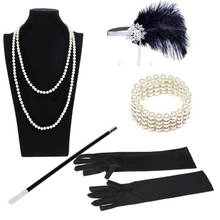 Conjunto de accesorios de fiesta temática del gran Gatsby para mujer, lote de 5 unidades, vestido de aleta Vintage, guante, joyería para el cabello, 1920s 2024 - compra barato