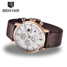 BENYAR Men's Watches Top Luxury Brand Gold Quartz Men Watch Chronograph Men Waterproof Leather Fashion Clock Relogio Masculino 2024 - buy cheap