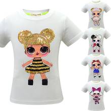 Л. О. Л. Сюрприз! Разноцветная футболка с блестками для девочек; Детские топы с короткими рукавами и рисунком; Футболка; Детские рубашки с принтом «Lol Dolls» 2024 - купить недорого