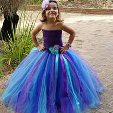Vestido de pavo real púrpura con tutú para niña, vestido de ganchillo con corsé, vestido de bola con diadema de flores, traje de fiesta de cumpleaños para niño 2024 - compra barato