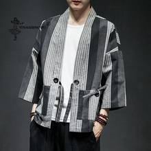 Kimono Cardigan Men Yukata Fashion Cotton Kimono Casual Shirt Jacket Linen Fabric Coat Japanese Kimono Traditional Asian Clothes 2024 - buy cheap