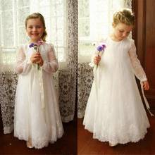 Vestido de renda infantil, vestido longo de manga longa para casamento, festa de formatura, com punho branco na cor marfim 2024 - compre barato