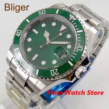Bliger-Reloj Automático Miyota 8215 para hombre, pulsera de cristal de zafiro, impermeable, esfera estéril verde, bisel de cerámica luminoso, SS, 43mm, b327 2024 - compra barato