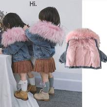 Abrigos de algodón y terciopelo para niñas, chaquetas con capucha y cuello de piel vaquera, prendas de vestir gruesas para niños de 1 a 8 años, W1110 2024 - compra barato