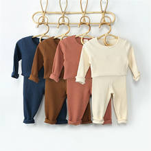 Conjuntos de ropa de chándal para niños y niñas, con cuello redondo Camiseta de manga larga de punto, Tops, pantalones, conjuntos de ropa para bebés de 0 a 7 años 2024 - compra barato