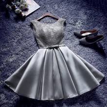 Благородное серое кружевное атласное короткое вечернее платье, элегантное праздничное платье-трапеция без рукавов с круглым вырезом, для выпускного вечера, размера плюс, вечернее платье L 2024 - купить недорого