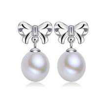 Bow Pearl Earrings Genuine Natural Freshwater Pearl 925 Sterling Silver Earrings Pearl Jewelry For Wemon Wedding Gift 2024 - buy cheap