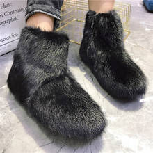 Botas femininas de neve, pele de vison real, preta, quente, inverno, pele casual, bota tornozelo, sola grossa, sapatos plataforma, feminina 2024 - compre barato
