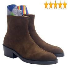 Heels Suede Leather Men High Dress Luxury Brand Zip Pointed Toe Ankle Boots Classic Business Office Shoes Male Dark Brown 2024 - buy cheap