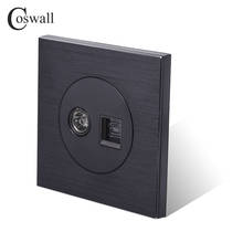 Coswall-conector de TV hembra con Panel de aluminio, Conector de pared con conector de teléfono CAT3 RJ11 de 4 núcleos, color negro, serie Knight R12 2024 - compra barato