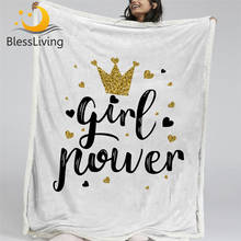 BlessLiving-Manta de Sherpa con estampado de letras y corona dorada, colcha peluda con forma de corazón para niñas, colcha de felpa con brillo, ropa de cama elegante 2024 - compra barato