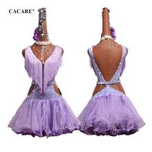 Latin Dance Dress Women Latina Fringed Dress Salsa Latin Dance Competition Dresses CHEAP D0499 Multi-Layers Light Purple 2024 - buy cheap